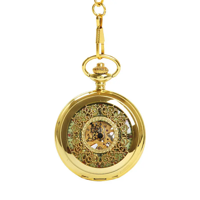 Gift Luxury Golden Luminous Vintage Pendant Chain Mechanical Pocket Watch Necklace Feida 1