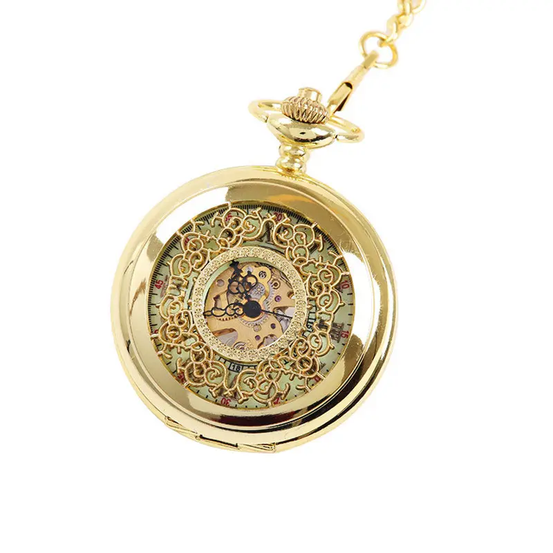 Gift Luxury Golden Luminous Vintage Pendant Chain Mechanical Pocket Watch Necklace Feida 2