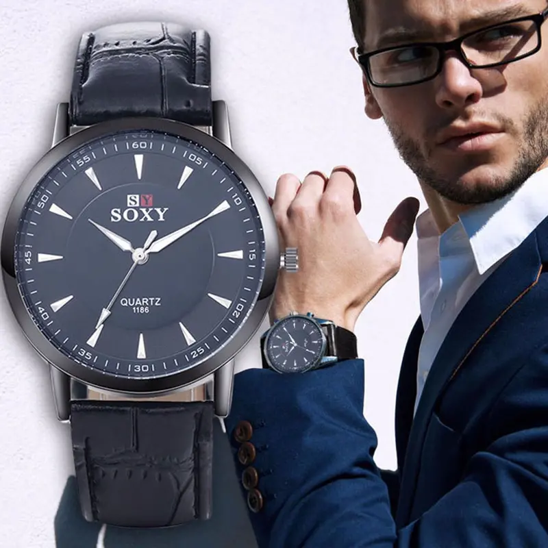 Gift Mens Watches Top Luxury Stainless Steel Leather Band Analog Quartz Military Wrist Watch Watches Sale 1