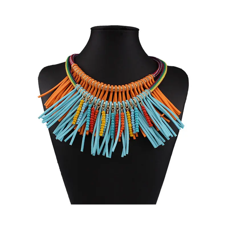 Gift Statement Jewelry Chain Women Colorful Multilayer Bohemia Tassels Collar Necklace Choker Sale Feida 2