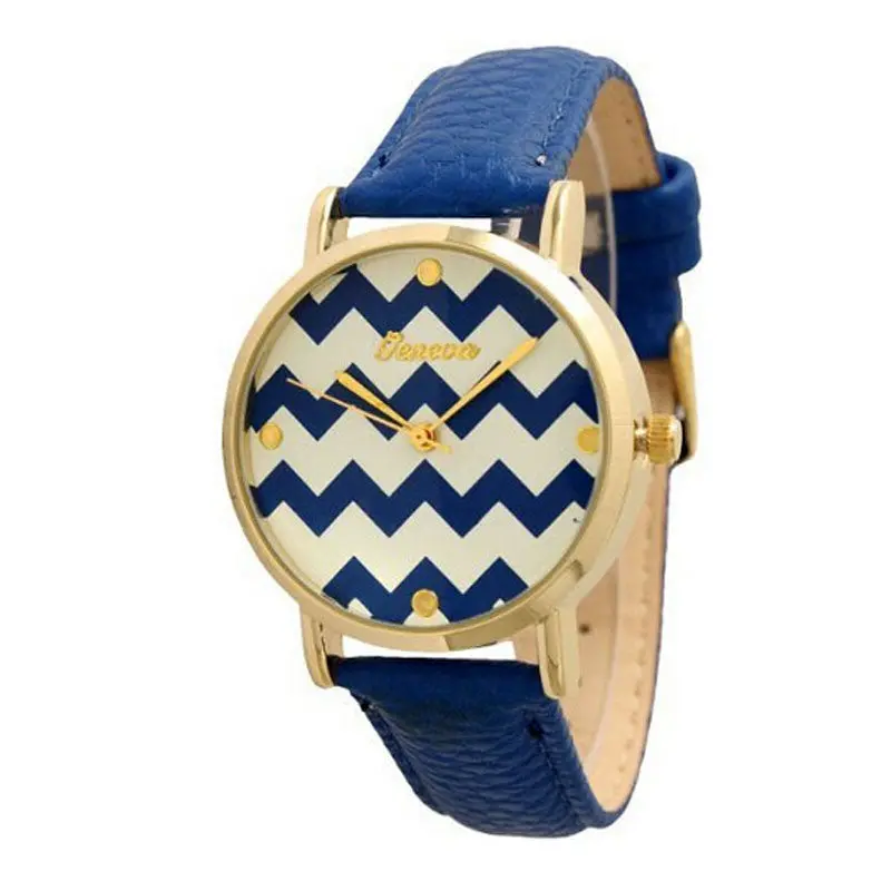 Gift Women Wristwatches Geneva Chevron Waves Style Quartz Leather Watch Watches Montre Clock Table Sale Feida 1