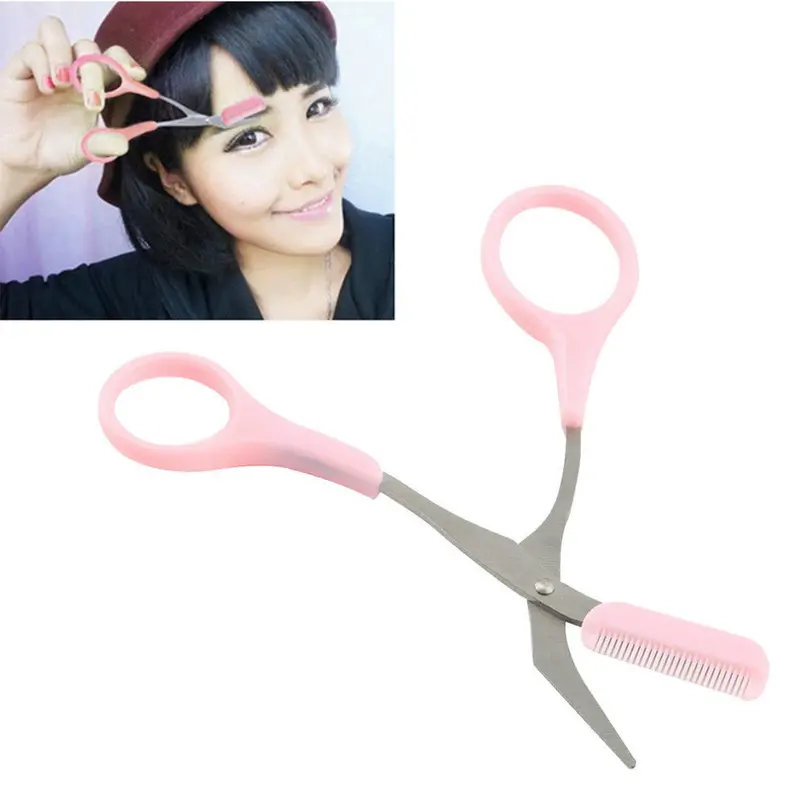 Girl Lady Eyebrow Trimmer Eyelash Thinning Shears Comb Eyelash Hair Clips Scissors Shaping Eyebrow Grooming Cosmetic Tool 1