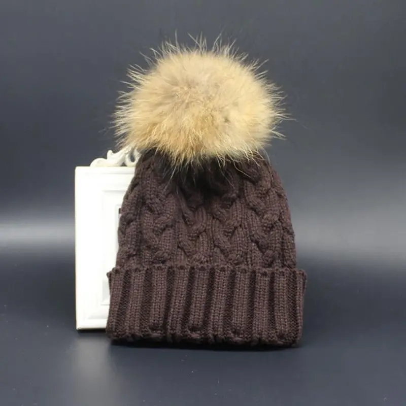 Girl Women Crochet Hat Fur Wool Knit Beanie Raccoon Warm Cap Casquette Hat Better 2