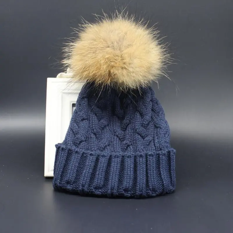Girl Women Crochet Hat Fur Wool Knit Beanie Raccoon Warm Cap Casquette Hat Better 4