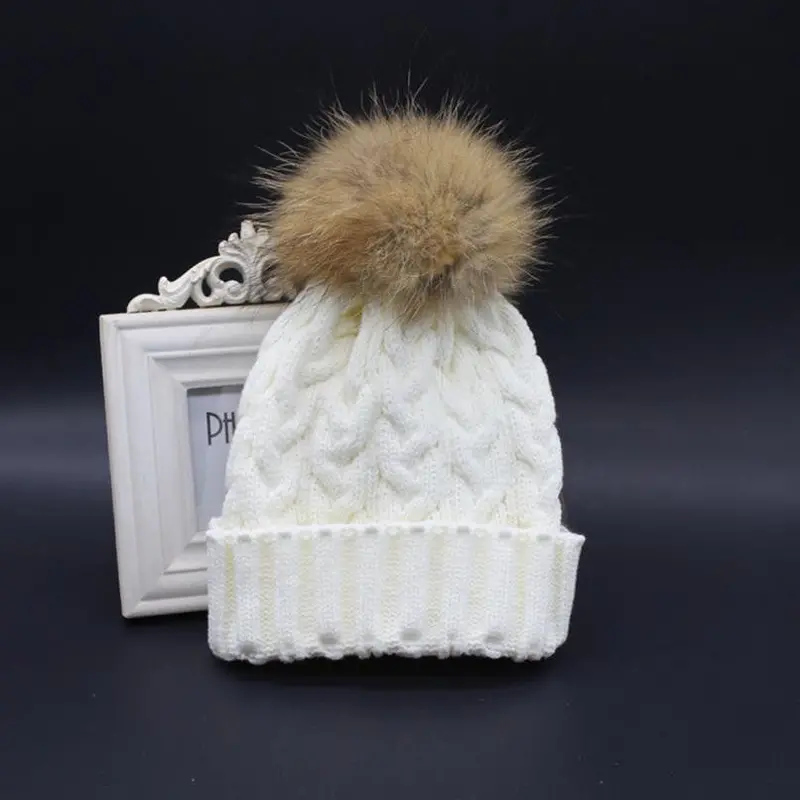Girl Women Crochet Hat Fur Wool Knit Beanie Raccoon Warm Cap Casquette Hat Better 6