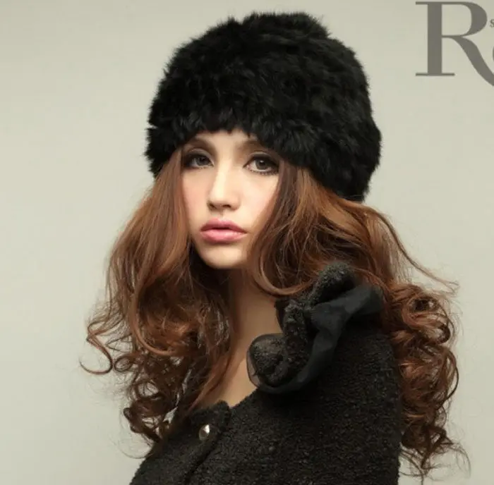 Girl Womens Rabbit Fur Knitted Hat Cap Nice Quality Warm Casquette Hat Better 1