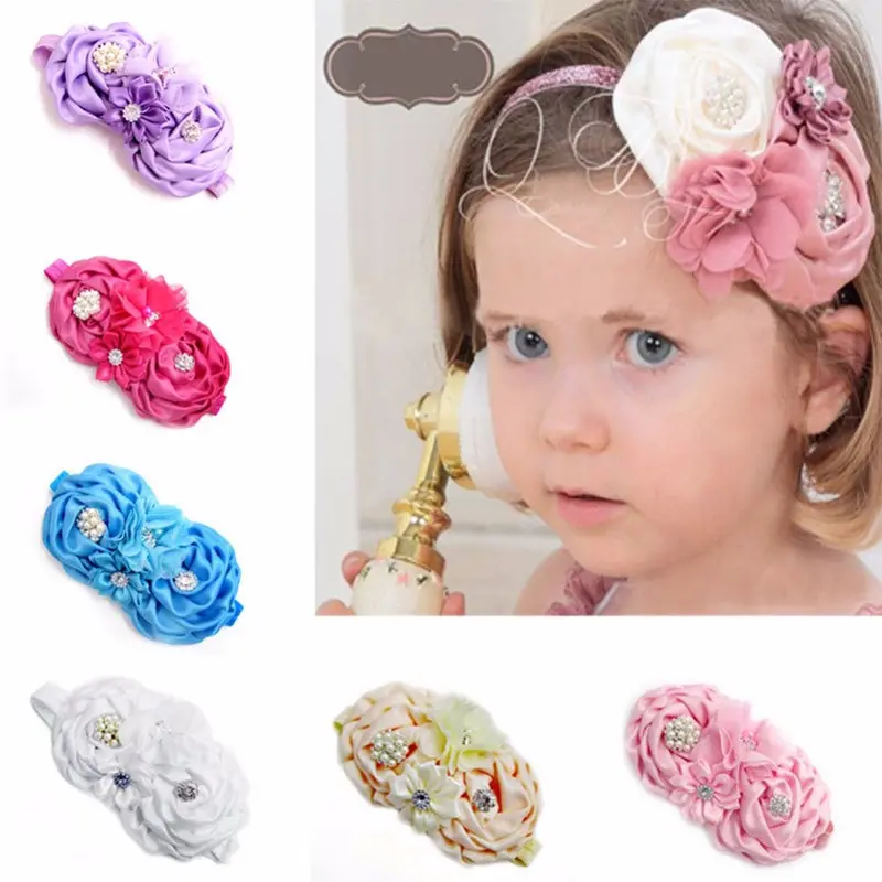 Girls Baby Headb Children Satin Rose Headb Hair Bow B Accessories 1