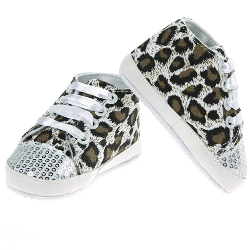 Girls Baby Shoes Baby Cack Leopard First Walker Kids Prewalker Shoes Girls Bowtie Toddler Shoes Paillette Lace-Up 1
