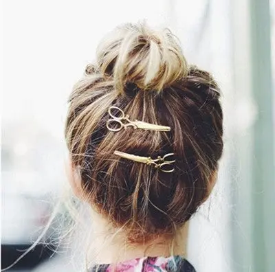 Girls Crystal Hair Clips Hair Pins Unique Scissors Design Headwear Accessories Hair Clips Gold Silver 1