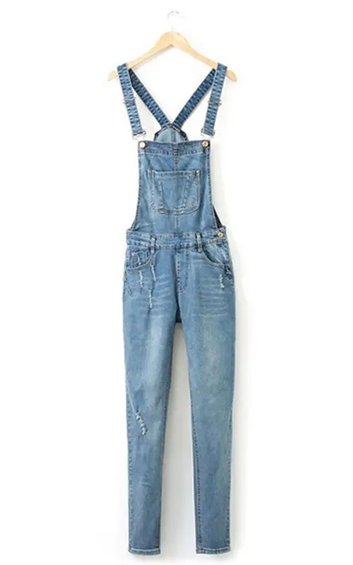 Girl's Denim Hole Jumpsuit Overalls Jeans Long Pants Playsuit Rompers Women's Tight Slim Trousers Plus Size Xl 1