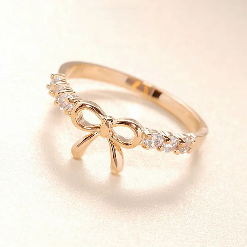 Girl's Elegant Bow Rings Plated Accessories Gold Silver Rings Fine Lovers Korean Jewelry Simple Crystal 1