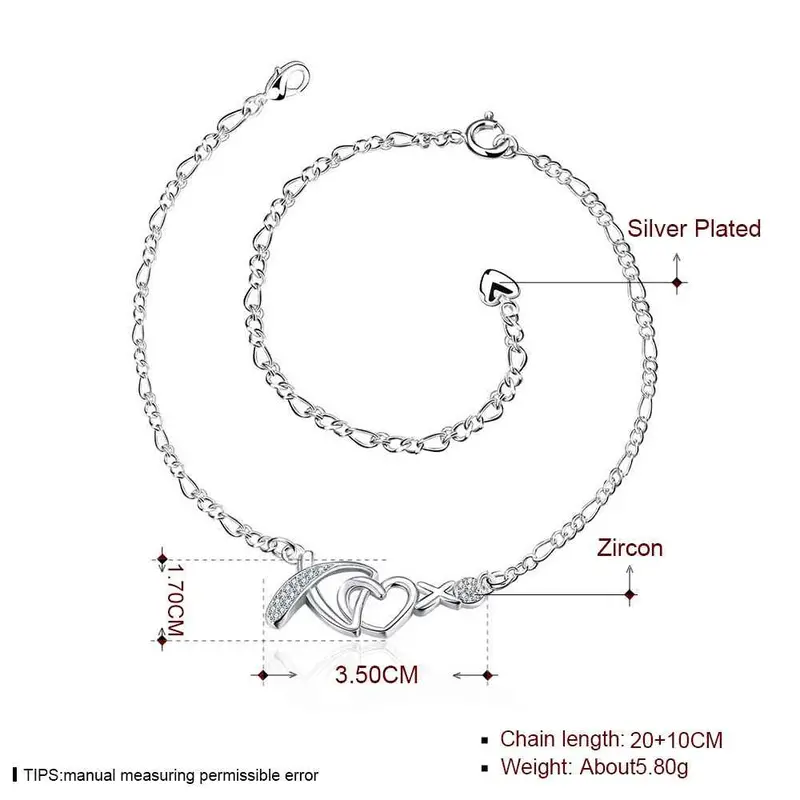Girls Silver Plated Jewelry Heart Sliver Anklet Bracelets Bangles Ankle On The Leg Smta 2 2