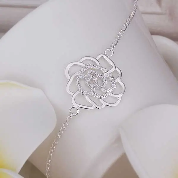 Girls Silver Plated Jewelry Inlaid Flower Anklet Bracelets Bangles Leg Smta 27 2