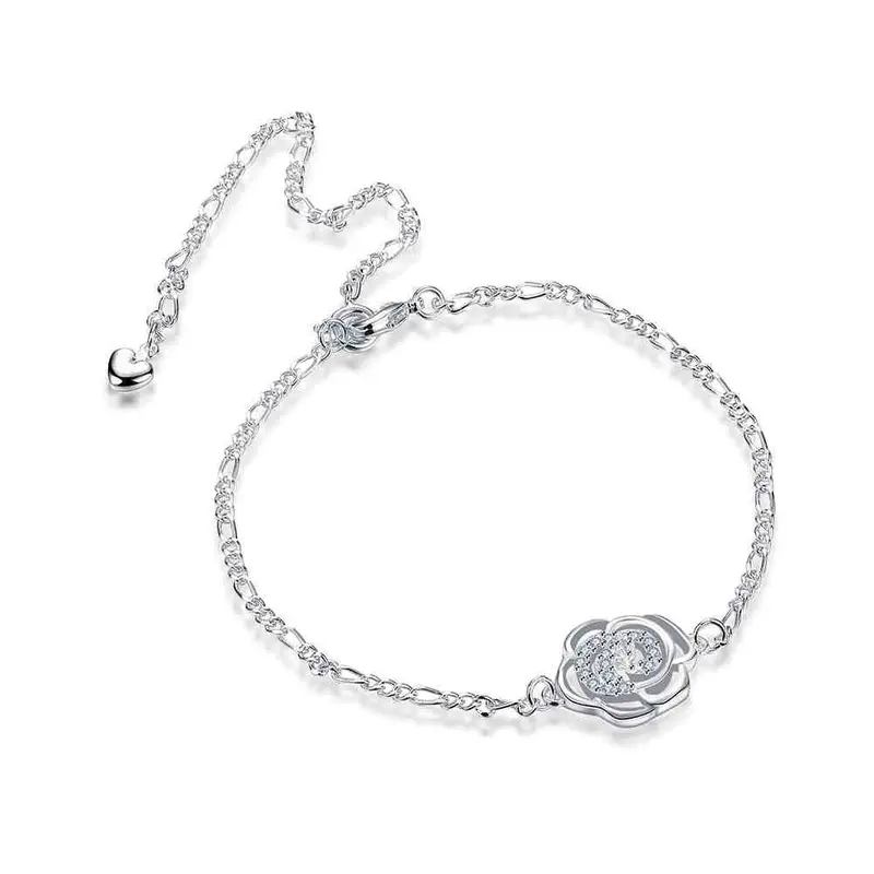 Girls Silver Plated Jewelry Insets Flowers Anklet Bracelets Bangles Leg Smta 2 1