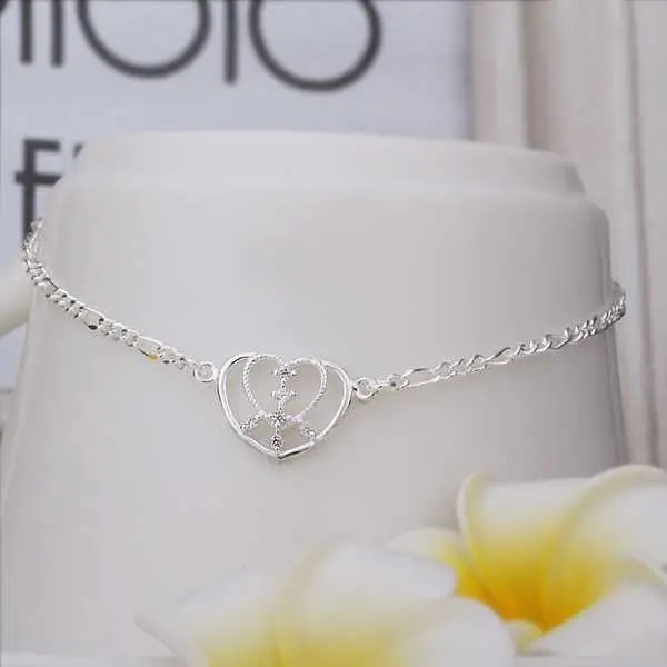 Girls Silver Plated Jewelry Insets Heart Sliver Anklet Bracelets Bangles Ankle On The Leg Smta 17 1