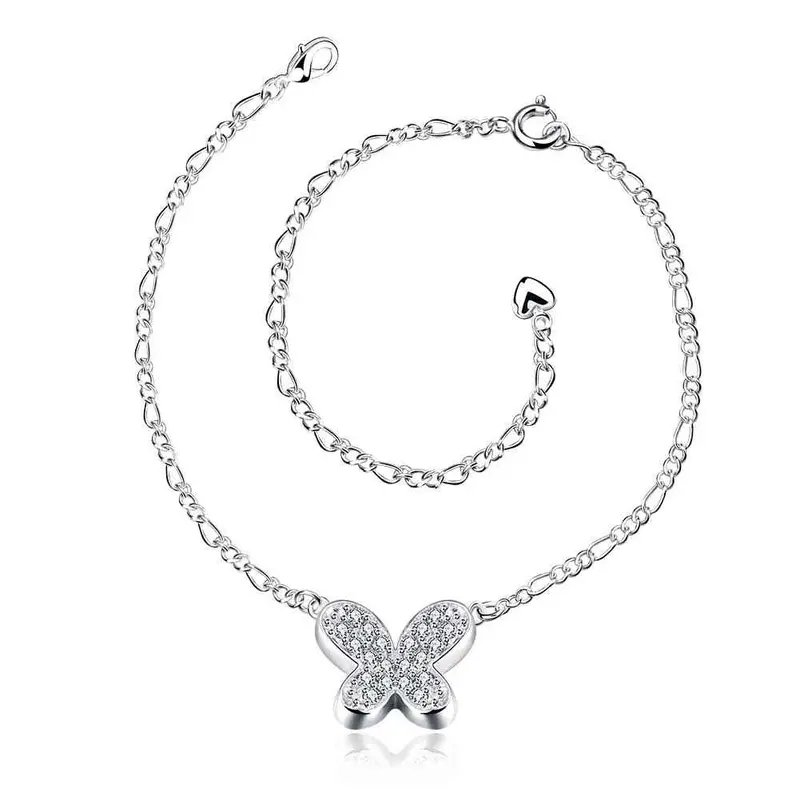 Girls Silver Plated Jewelry Insets Small Butterfly Anklet Bracelets Bangles Leg Smta  8 1