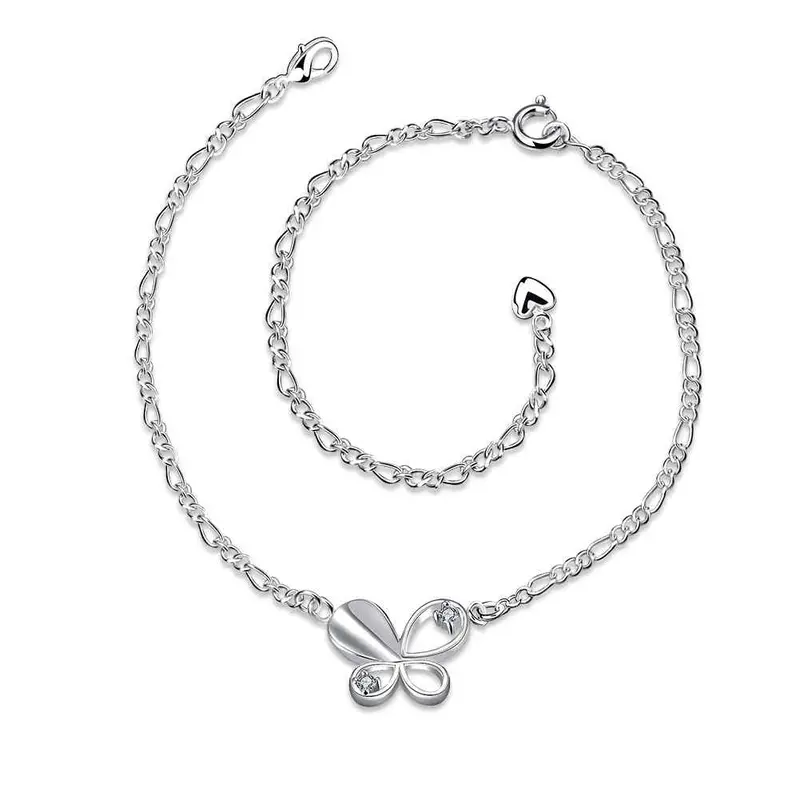 Girls Silver Plated Jewelry Solid Butterfly Anklet Bracelets Bangles Leg Smta 21 1