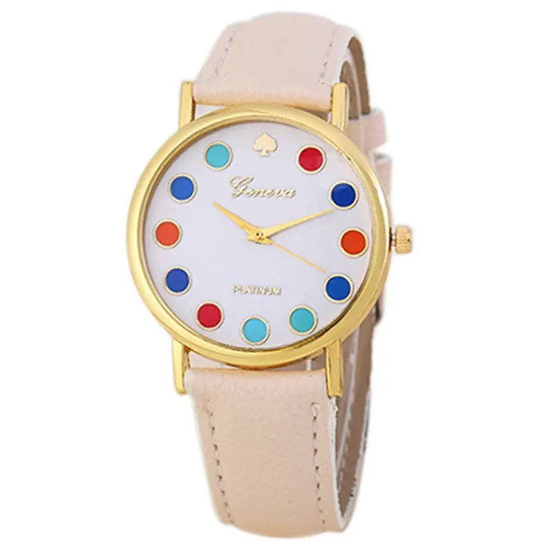 Girls Women Sport Watches Colorful Dots Dial Leather Band Quartz Wrist Watch Bayan Kol Saati Freesshipping Feida 1