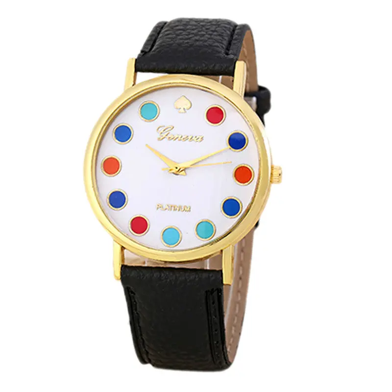 Girls Women Sport Watches Colorful Dots Dial Leather Band Quartz Wrist Watch Bayan Kol Saati Freesshipping Feida 2