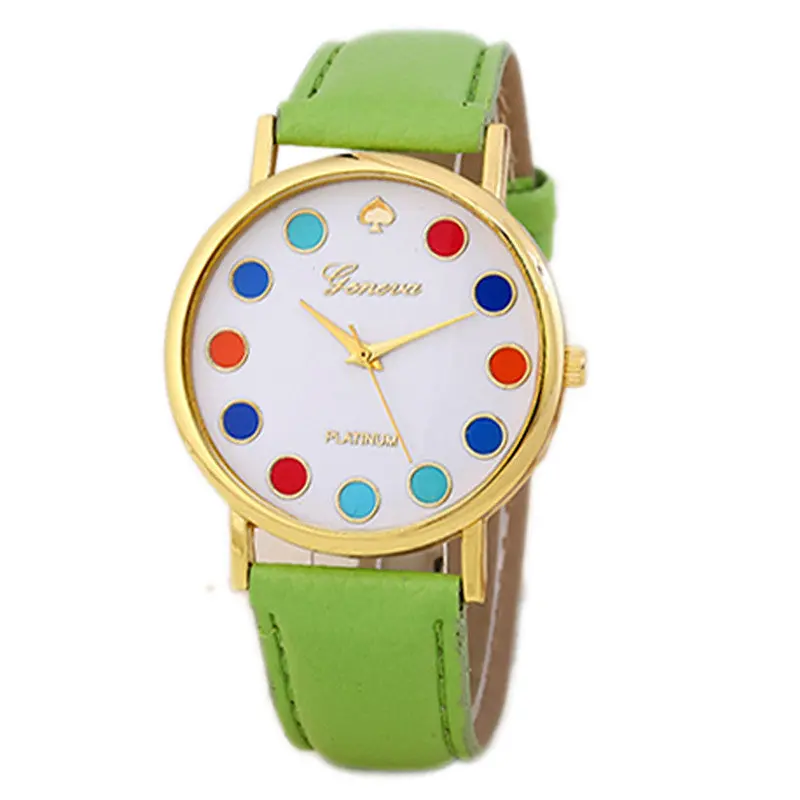 Girls Women Sport Watches Colorful Dots Dial Leather Band Quartz Wrist Watch Bayan Kol Saati Freesshipping Feida 3