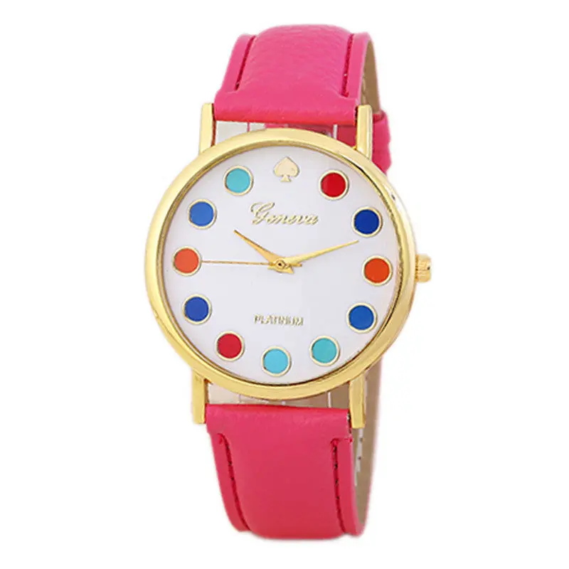 Girls Women Sport Watches Colorful Dots Dial Leather Band Quartz Wrist Watch Bayan Kol Saati Freesshipping Feida 4