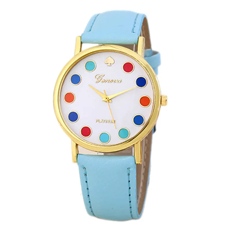 Girls Women Sport Watches Colorful Dots Dial Leather Band Quartz Wrist Watch Bayan Kol Saati Freesshipping Feida 5