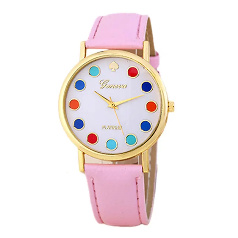 Girls Women Sport Watches Colorful Dots Dial Leather Band Quartz Wrist Watch Bayan Kol Saati Freesshipping Feida 6