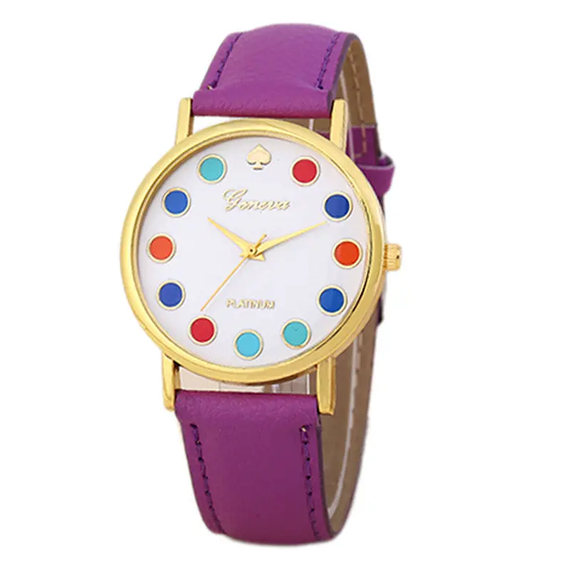 Girls Women Sport Watches Colorful Dots Dial Leather Band Quartz Wrist Watch Bayan Kol Saati Freesshipping Feida 7