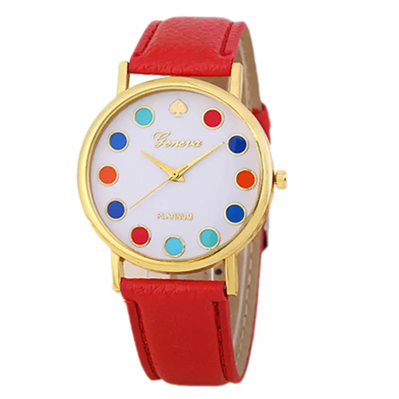 Girls Women Sport Watches Colorful Dots Dial Leather Band Quartz Wrist Watch Bayan Kol Saati Freesshipping Feida 8