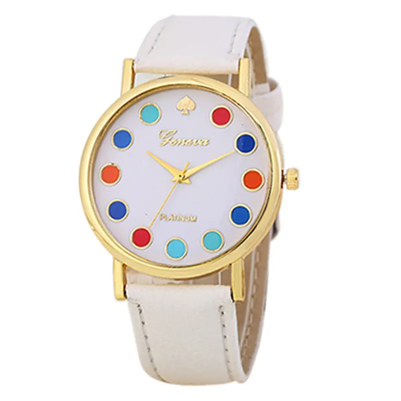Girls Women Sport Watches Colorful Dots Dial Leather Band Quartz Wrist Watch Bayan Kol Saati Freesshipping Feida 9
