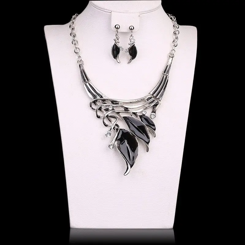 Glaze Leaves Enamel Jewelry Necklace Earring Crystal Jewelry Sets 1