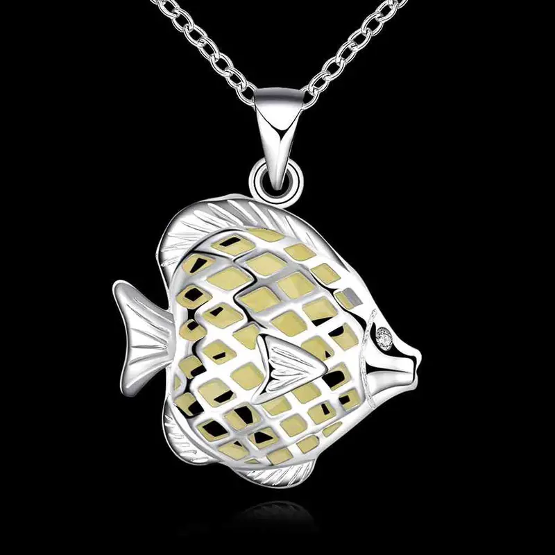 Glow In The Dark Pendant Necklace Hollow Fish Collares Mujer Jewelry Luyn 2 1