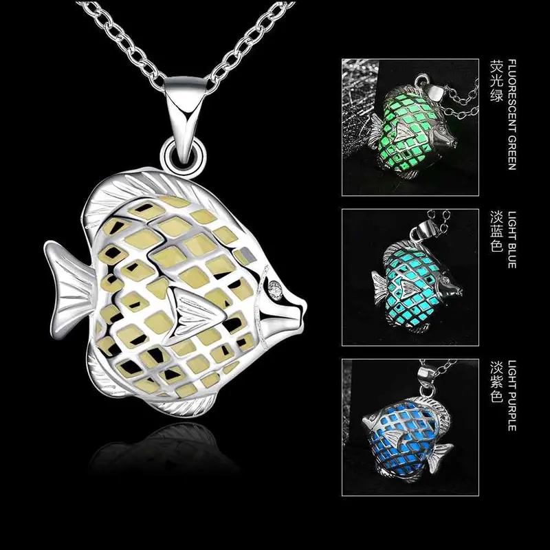 Glow In The Dark Pendant Necklace Hollow Fish Collares Mujer Jewelry Luyn 2 3
