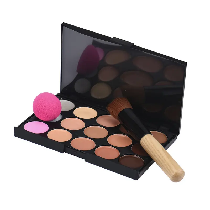 Goforward 15 Colors Makeup Concealer Contour Palette + Water Sponge Puff + Powder Makeup Brush Liquid Foundation Make Up Brush 1