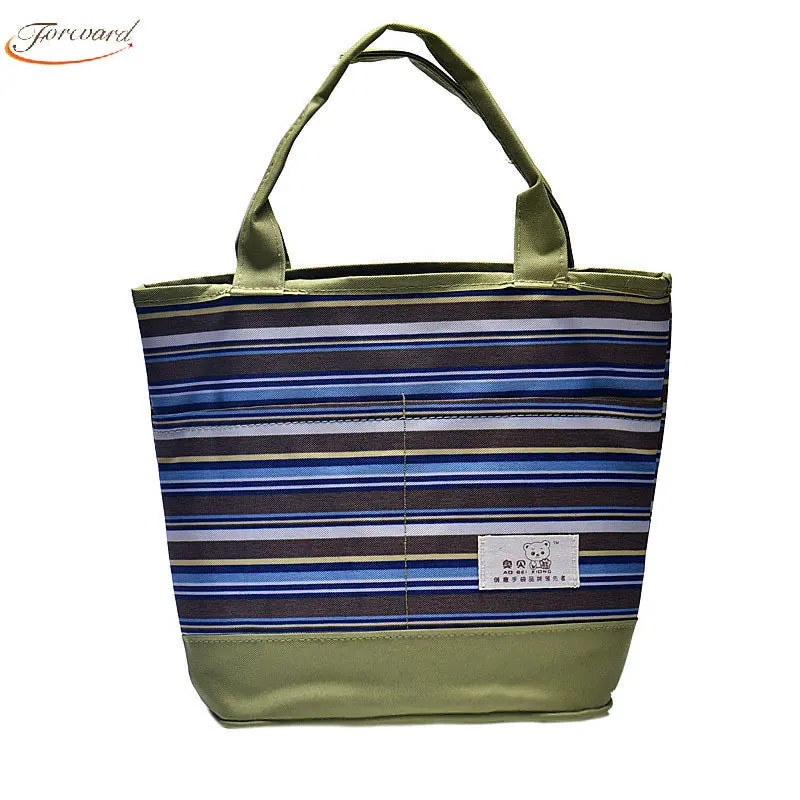 Goforward Canvas Stripe Tote Lunch Box Cooler Bag Bento Pouch Lunch Container Cooler Bags For Food Storage 1
