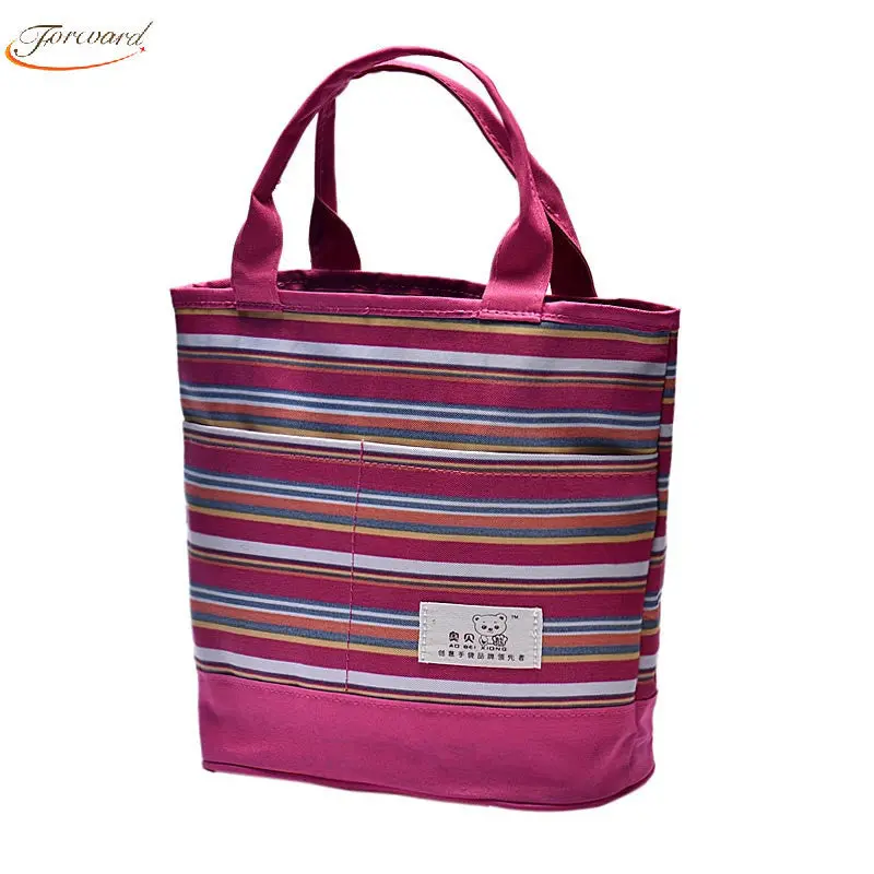 Goforward Canvas Stripe Tote Lunch Box Cooler Bag Bento Pouch Lunch Container Cooler Bags For Food Storage 2