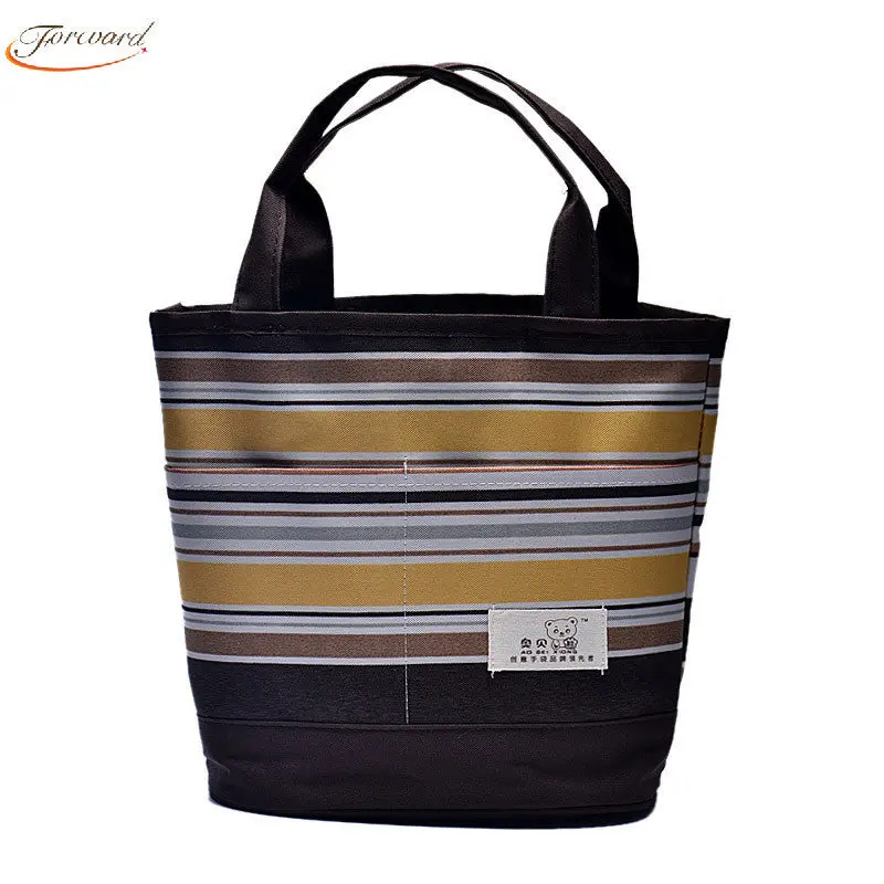 Goforward Canvas Stripe Tote Lunch Box Cooler Bag Bento Pouch Lunch Container Cooler Bags For Food Storage 3