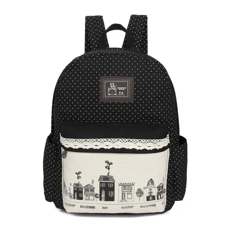 Goforward Design Women Cartoon Printing Double-Shoulder Bag Backpack Schoolbag Canvas Backpacks Bags Rucksack 1