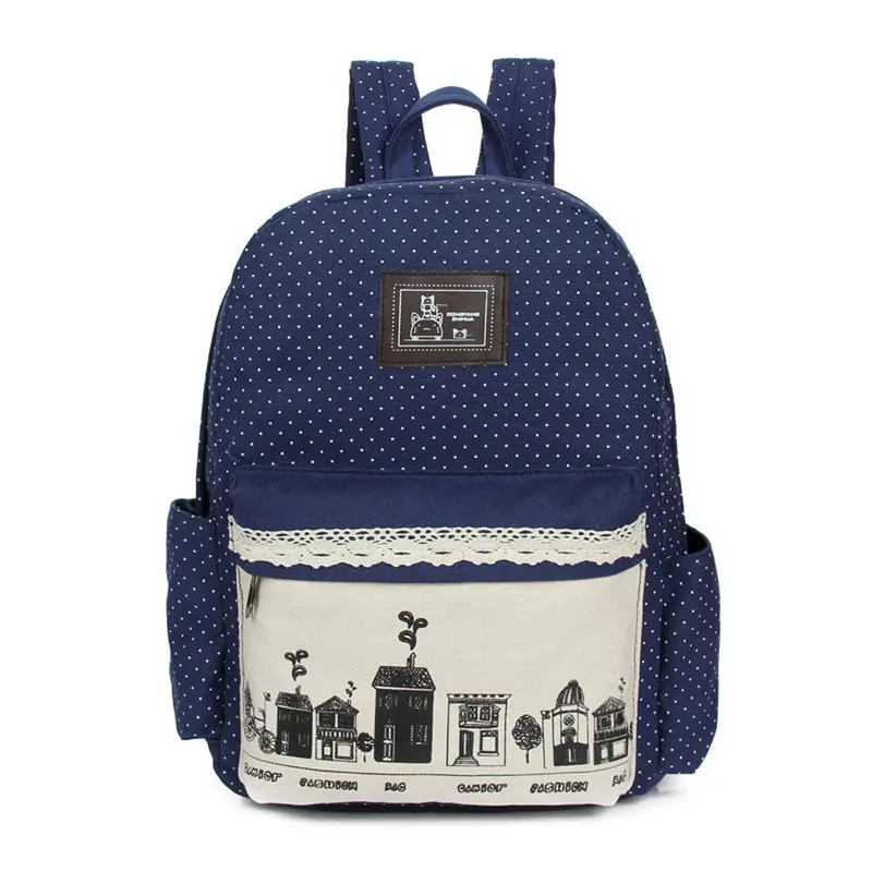 Goforward Design Women Cartoon Printing Double-Shoulder Bag Backpack Schoolbag Canvas Backpacks Bags Rucksack 2