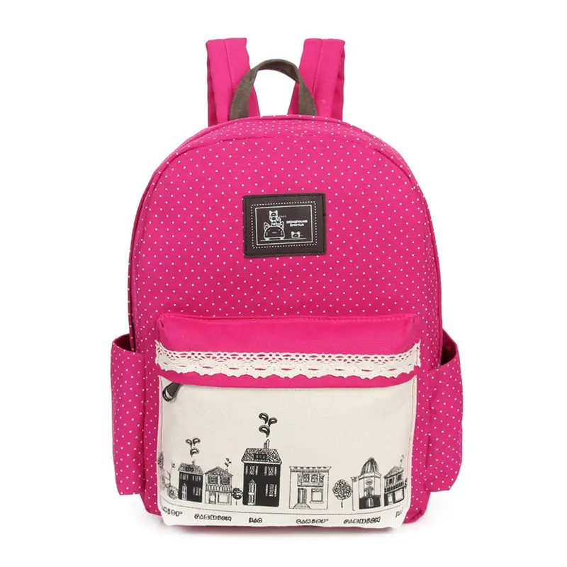 Goforward Design Women Cartoon Printing Double-Shoulder Bag Backpack Schoolbag Canvas Backpacks Bags Rucksack 3