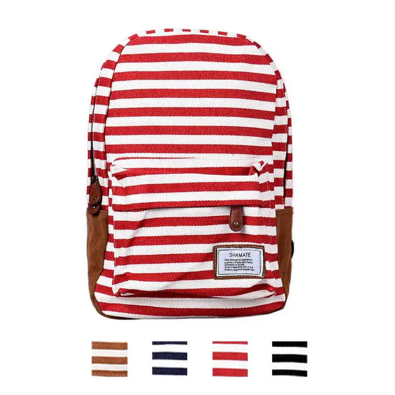 Goforward Girl Boy Double-Shoulder Sweet Striped Canvas Backpack Schoolbag School Bag 1