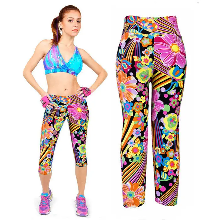 Goforward High Waist Stretched Women Pants Slim Printed Stretch Cropped Leggings Pants 1