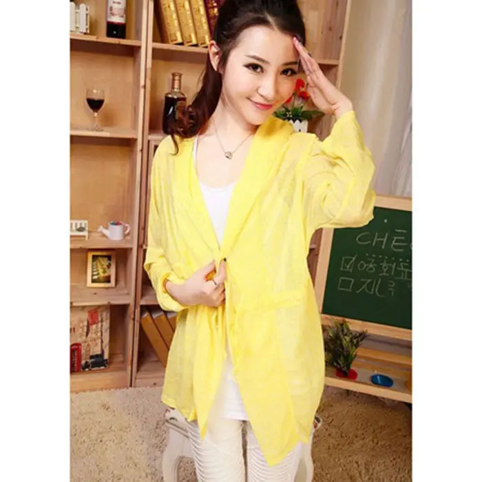 Goforward Hooded Batwing Cardigan Tunic Uv Against Sweet Color Casual Blouse Tops Yellow Goforward 1