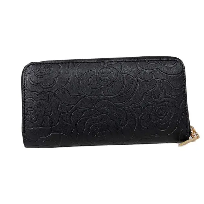Goforward Lady Women Zipper Leather Clutch Wallet Long Card Rose Embossed Wallet 1