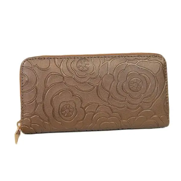 Goforward Lady Women Zipper Leather Clutch Wallet Long Card Rose Embossed Wallet 2