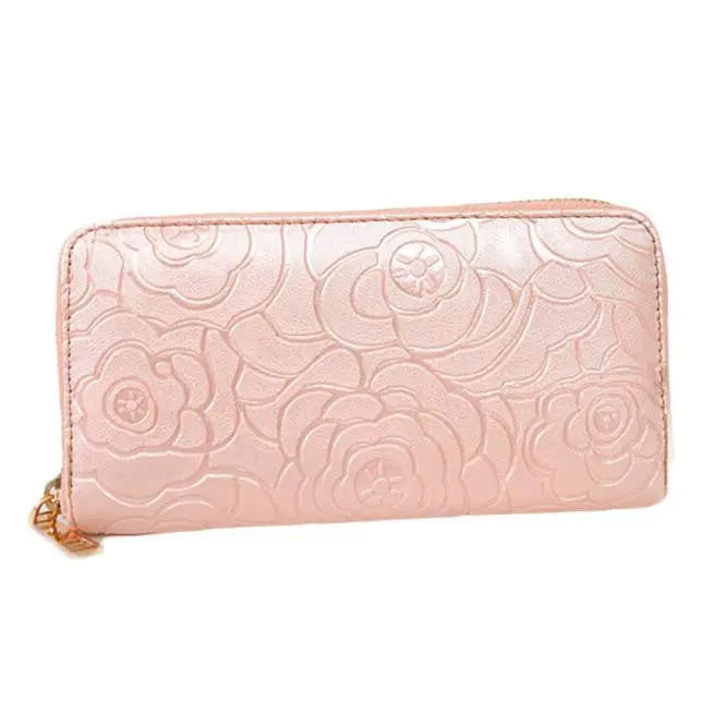 Goforward Lady Women Zipper Leather Clutch Wallet Long Card Rose Embossed Wallet 4