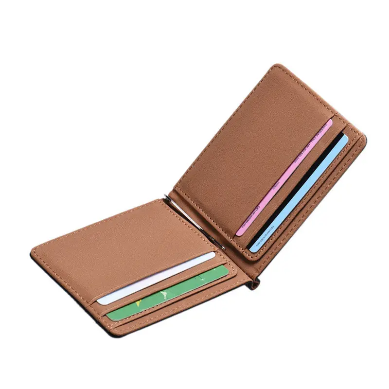 Goforward Mens Leather Silver Money Clip Slim Wallets Black Id Credit 1