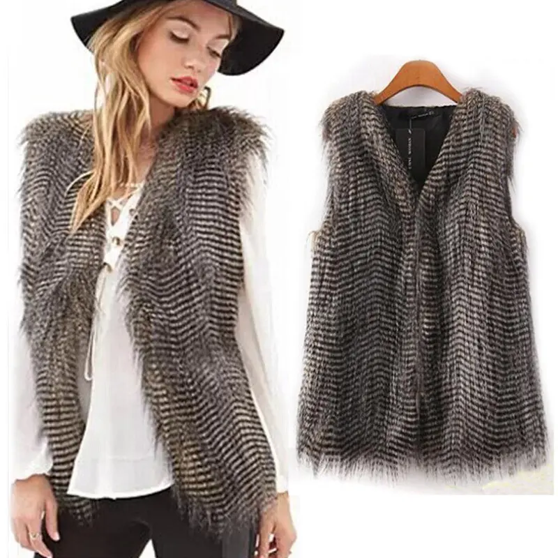 Goforward Plus Size Women Vest Sleeveless Coat Outerwear Long Hair Jacket Waistcoat 1