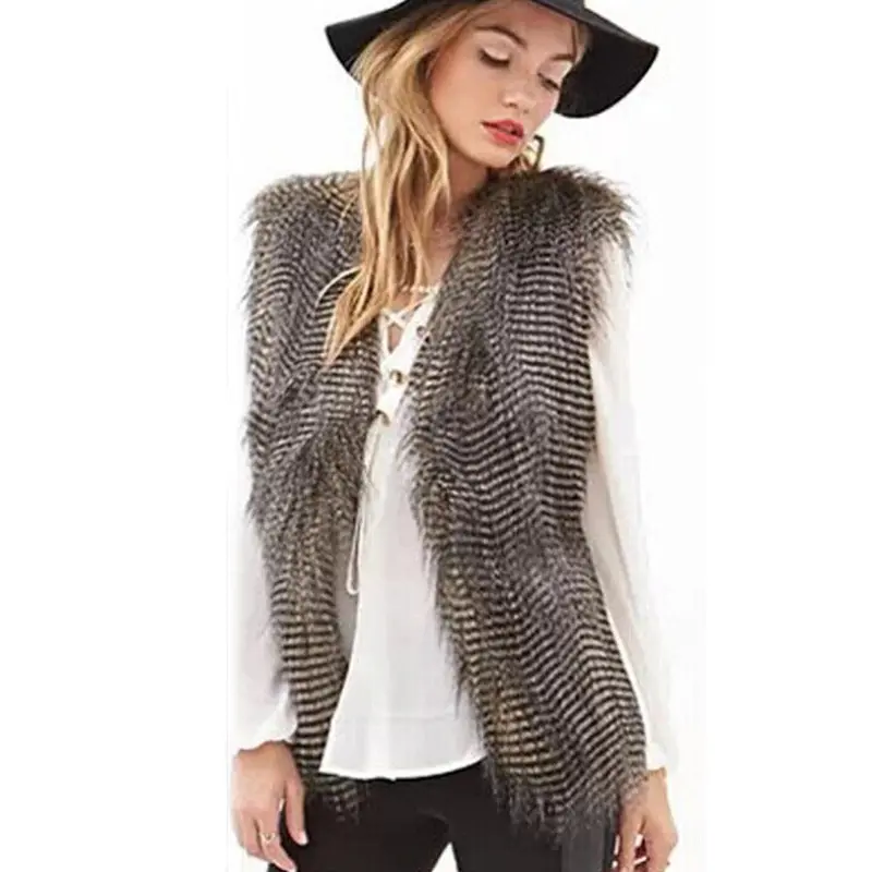 Goforward Plus Size Women Vest Sleeveless Coat Outerwear Long Hair Jacket Waistcoat 2