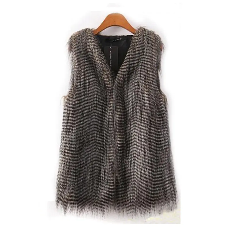 Goforward Plus Size Women Vest Sleeveless Coat Outerwear Long Hair Jacket Waistcoat 3